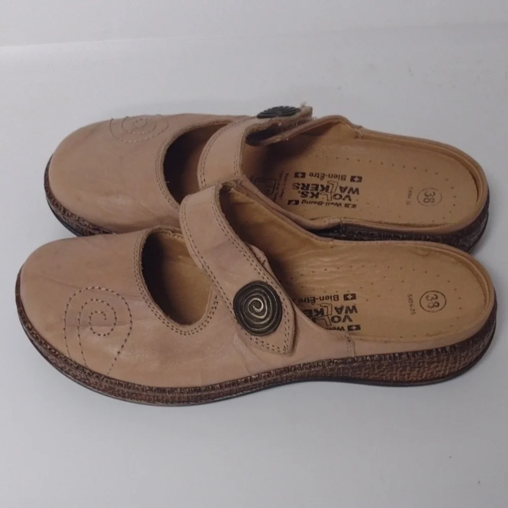 Tan Leather Mules Comfortable Clogs - Picture 5 of 9